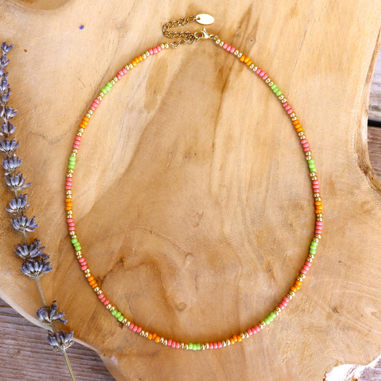 Perlenkette Miyuki - grün orange rosa gold