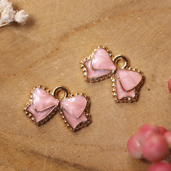 Emaille Charm - Schleife rosa