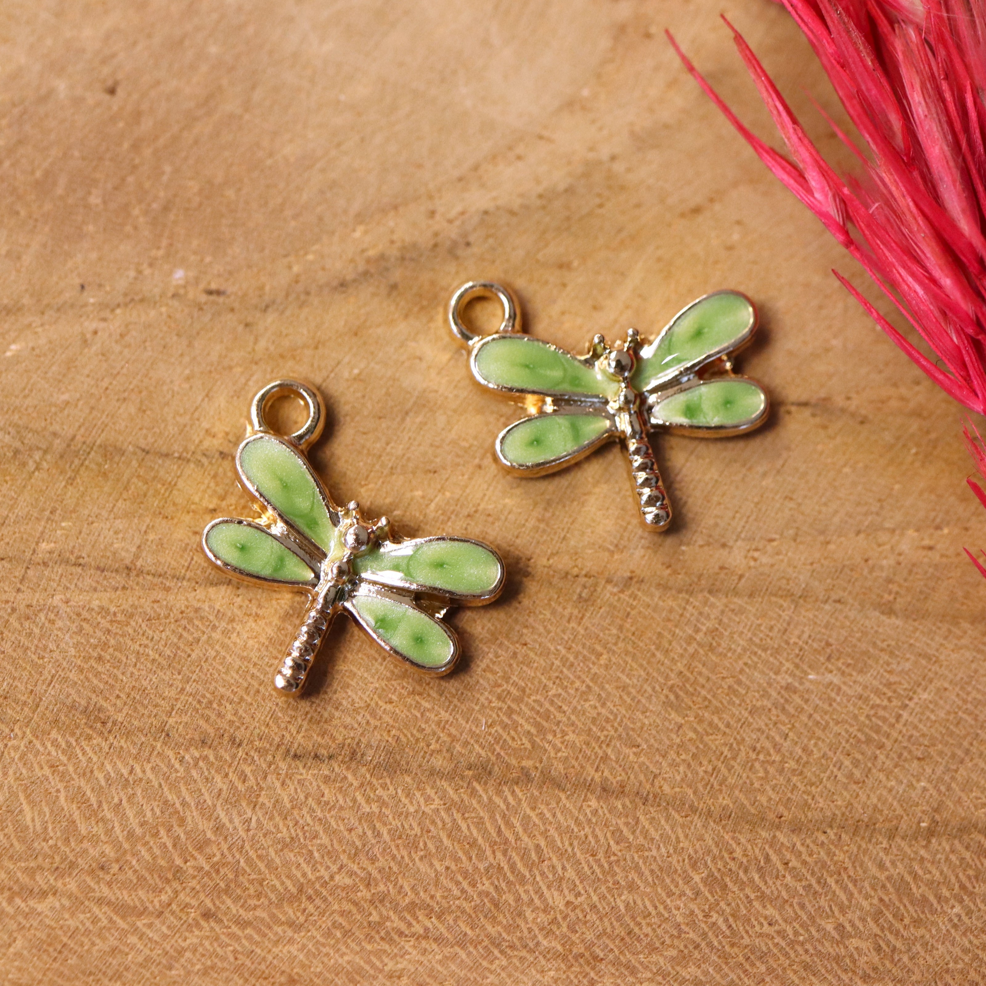 Enamel charm - dragonfly green