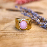 Stainless steel ring met rozenkwarts - goud