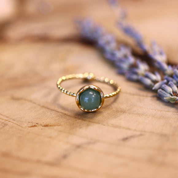 Stainless steel ring met jade - goud