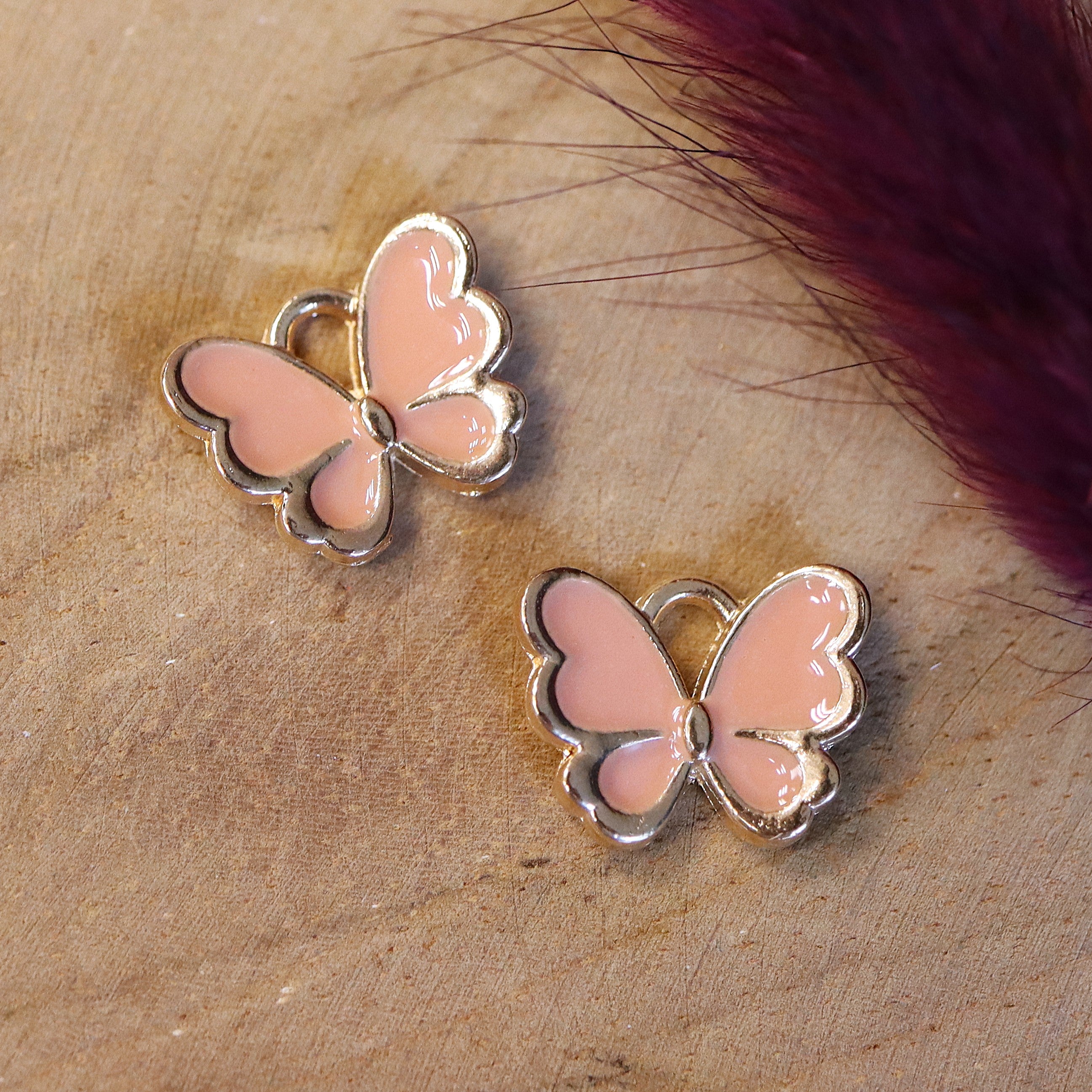 Enamel charm - butterfly peach