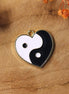 Enamel charm - heart Yin Yang black
