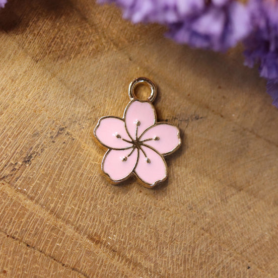 Emaille Charm - Hawaii Blume rosa