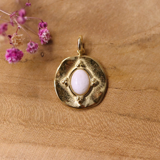 Kettingbedel stainless steel - goud met witte jade