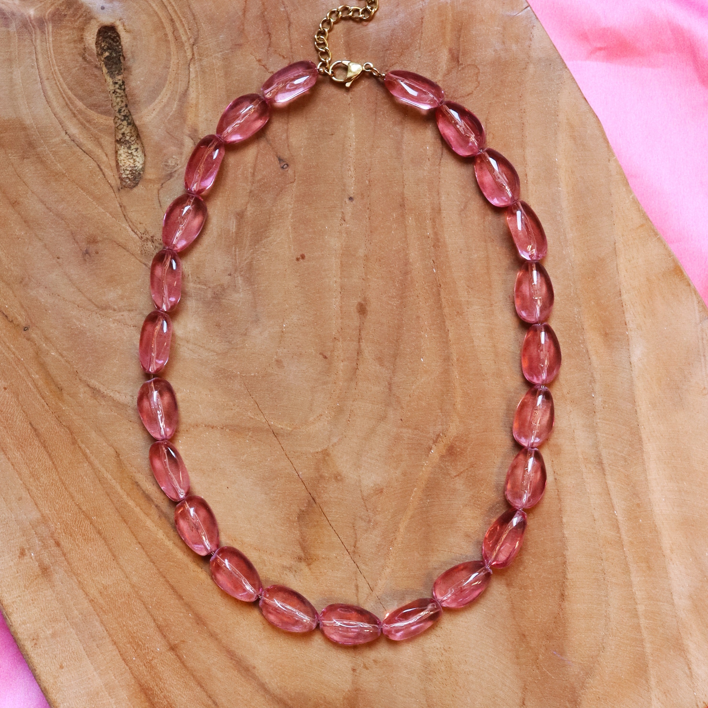 Kralenketting - glaskraal nugget roze