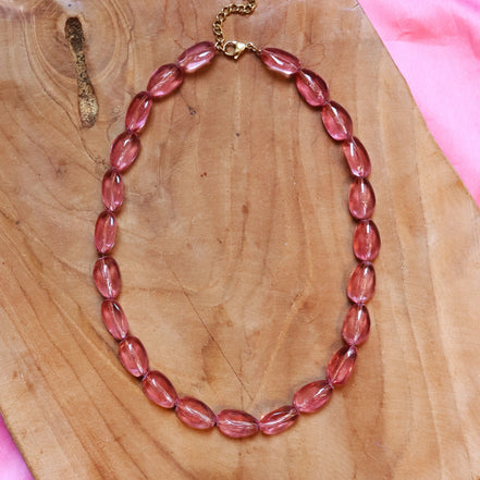 Kralenketting - glaskraal nugget roze