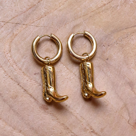 Stainless steel oorbel cowboylaars goud