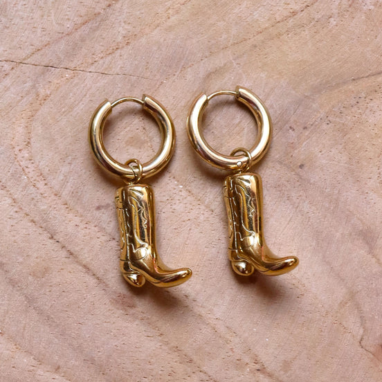 Stainless steel oorbel cowboylaars goud