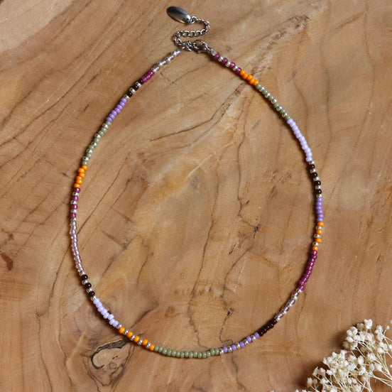 Kralenketting - herfstkleuren zilver