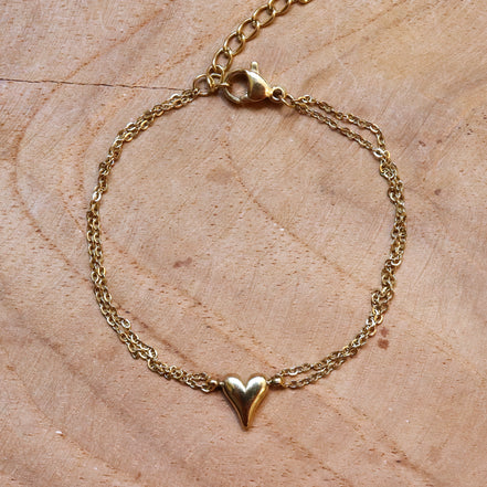 Stainless steel armband hart dubbel jasseron goud
