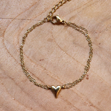 Stainless steel armband hart dubbel jasseron goud