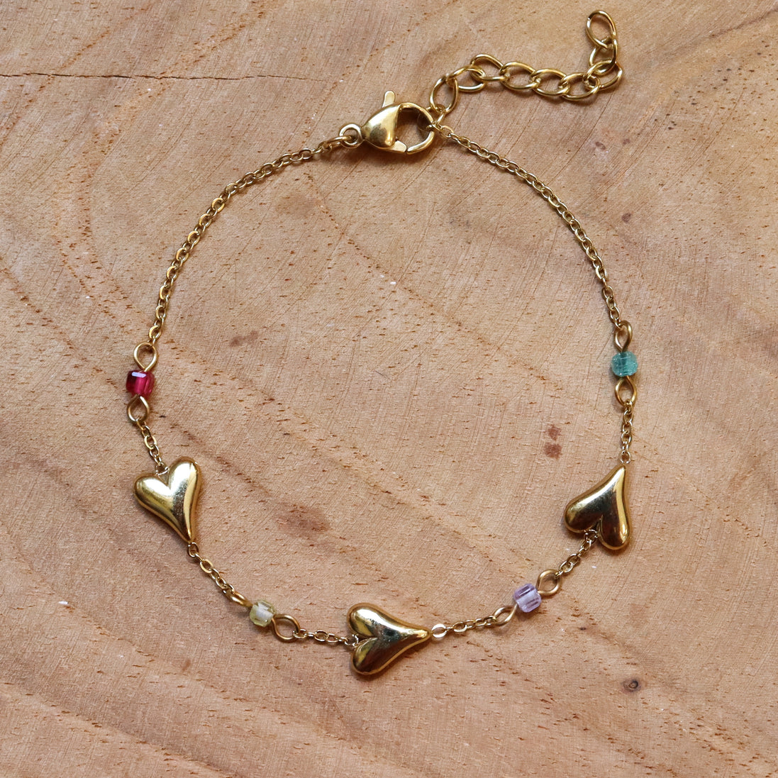 Stainless steel armband hartjes en kralen goud