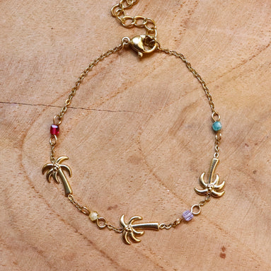 Stainless steel armband palmbomen en kralen goud