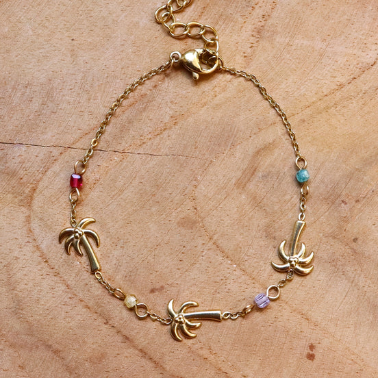 Stainless steel armband palmbomen en kralen goud