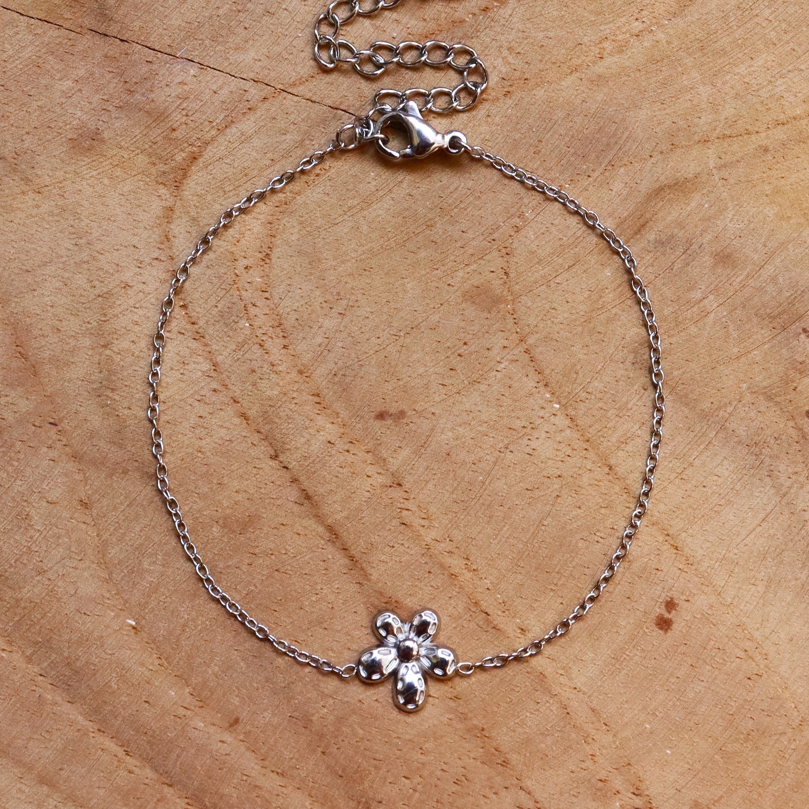 Stainless steel armband bloem zilver