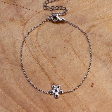Stainless steel armband bloem zilver