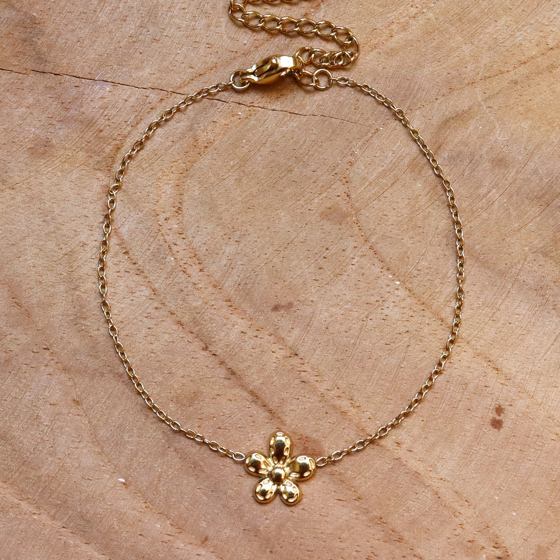 Stainless steel armband bloem goud
