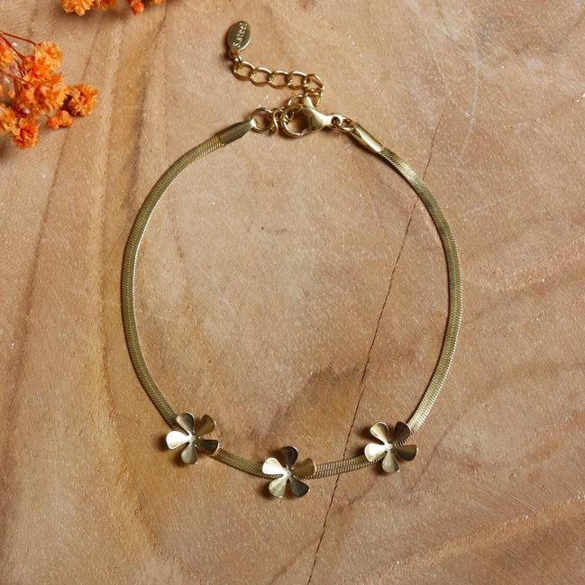 Stainless steel bracelet - gold flowers