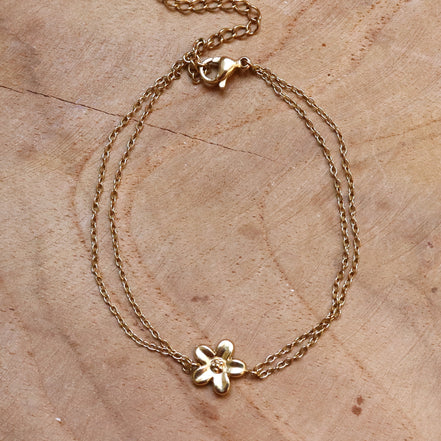 Stainless steel armband bloem dubbel jasseron goud
