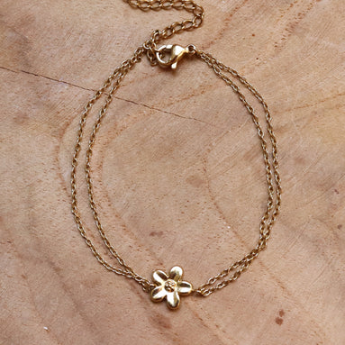 Stainless steel armband bloem dubbel jasseron goud