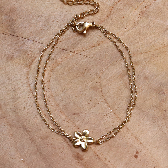 Stainless steel armband bloem dubbel jasseron goud