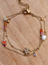 Stainless steel armband dubbel bloemen roze oranje
