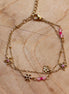 Stainless steel armband dubbel bloemen roze