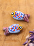 Keramieken vis kraal vintage - geel blauw roze