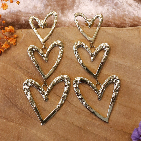 Statement oorbellen met harten goud