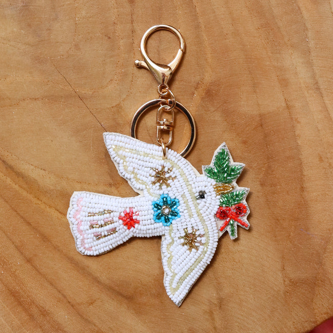 Keychain - vogel met bloemen
