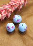 Perle blau - rund mit Blumen