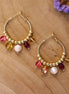 Statement earrings - colored glass beads gold