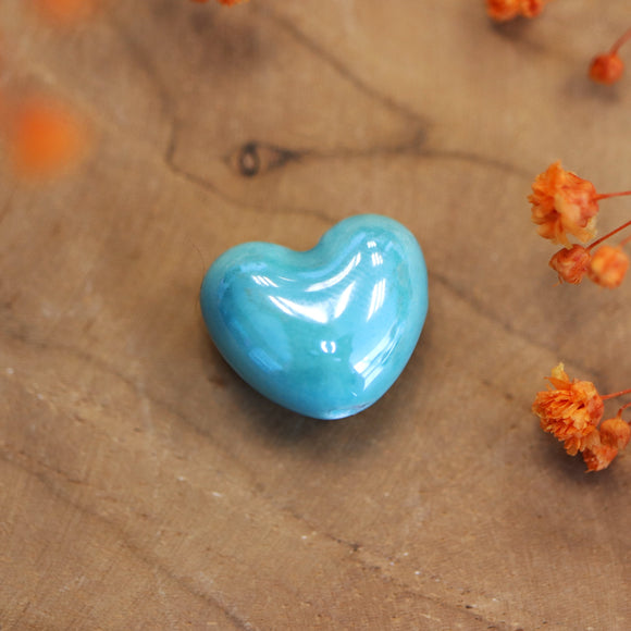 Kraal blauw - keramieken hart turquoise