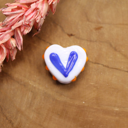 Bead white - ceramic heart with orange decoration