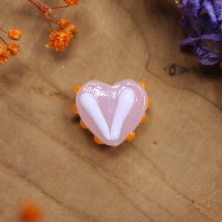 Bead pink - ceramic heart with orange decoration