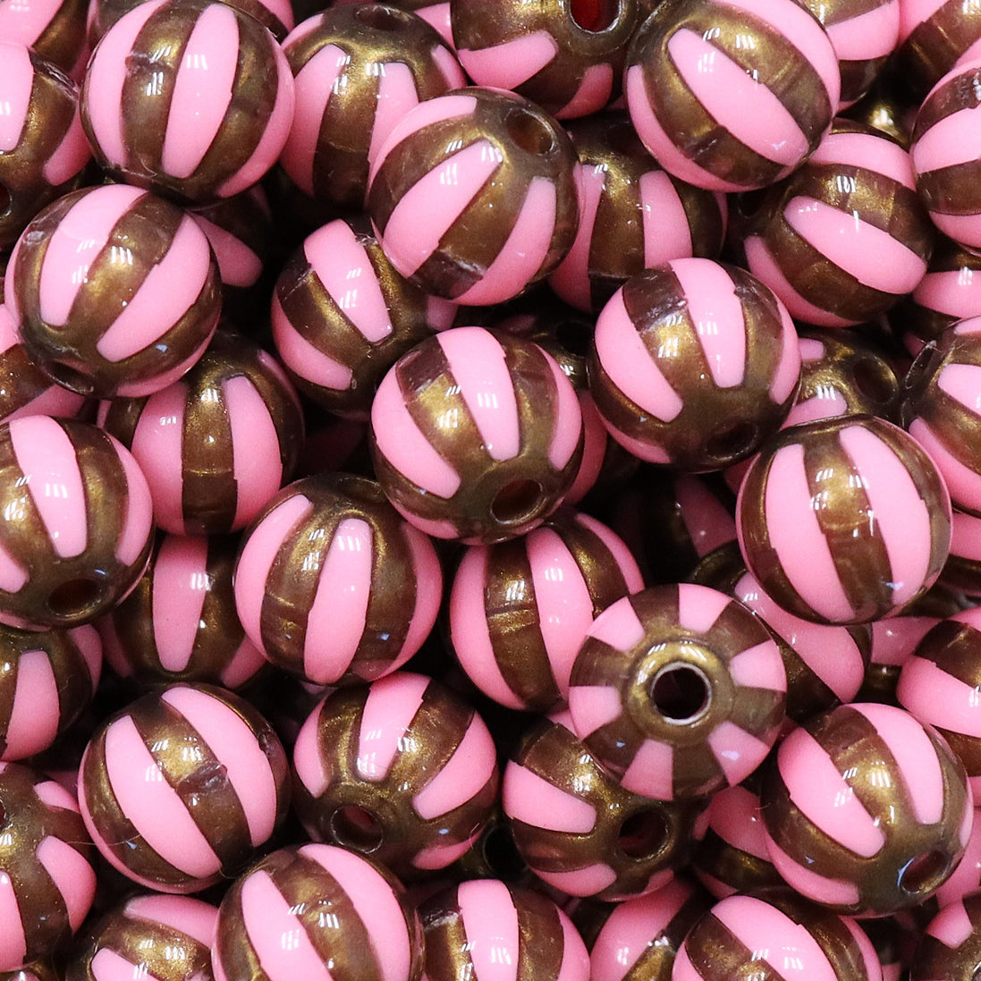 Gestreepte acryl kraal parelmoer - bruin/roze