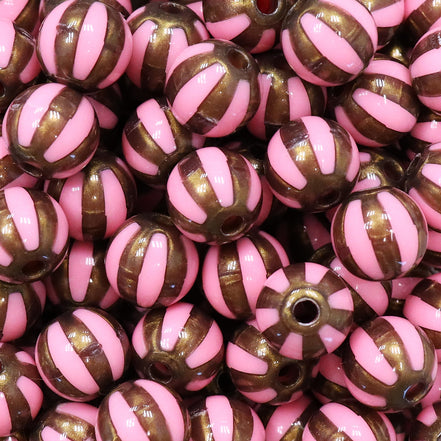 Gestreepte acryl kraal parelmoer - bruin/roze
