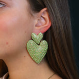 Statement oorbellen goud - harten met strass groen