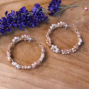 Statement earrings gold - earrings with facet flowers brown