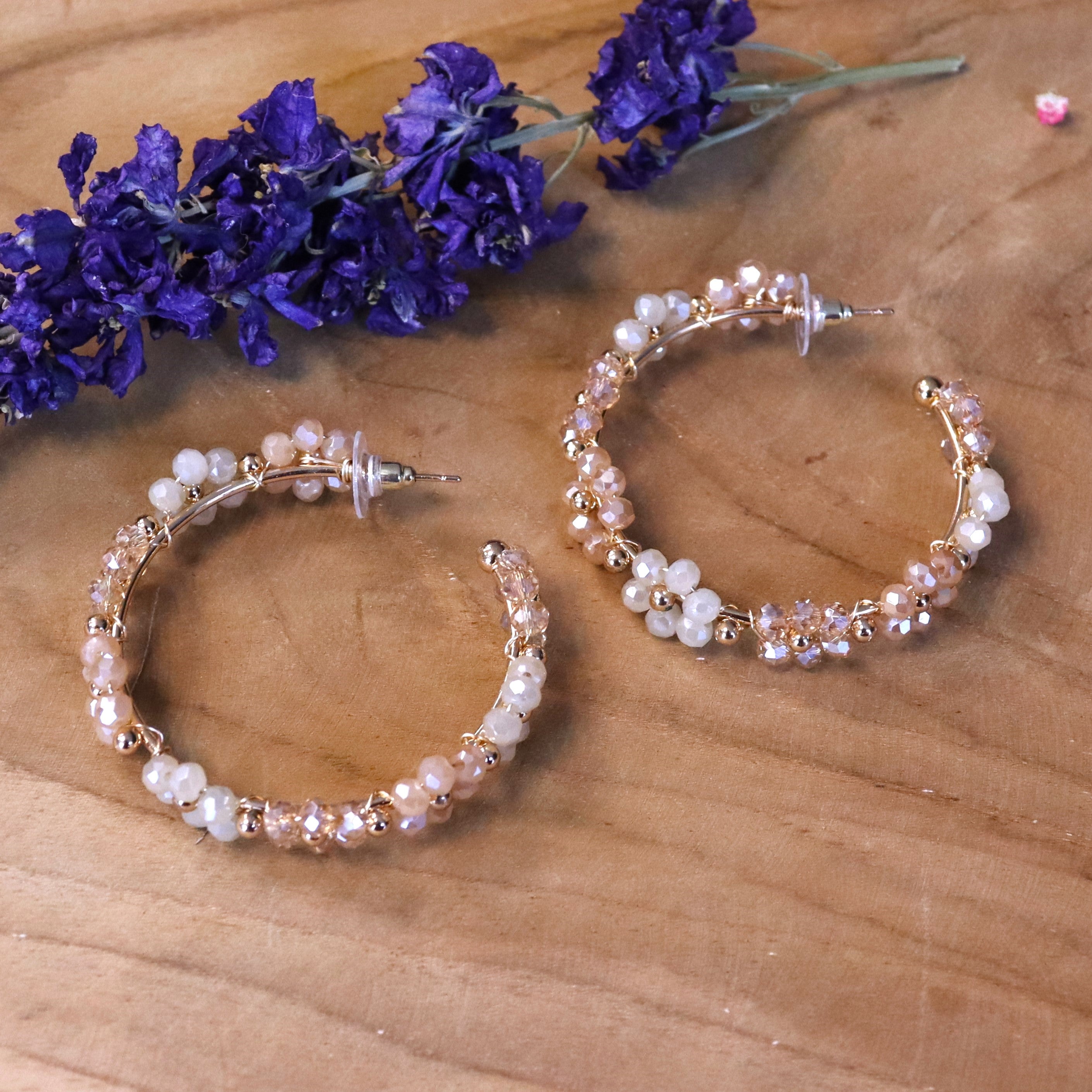 Statement earrings gold - earrings with facet flowers brown