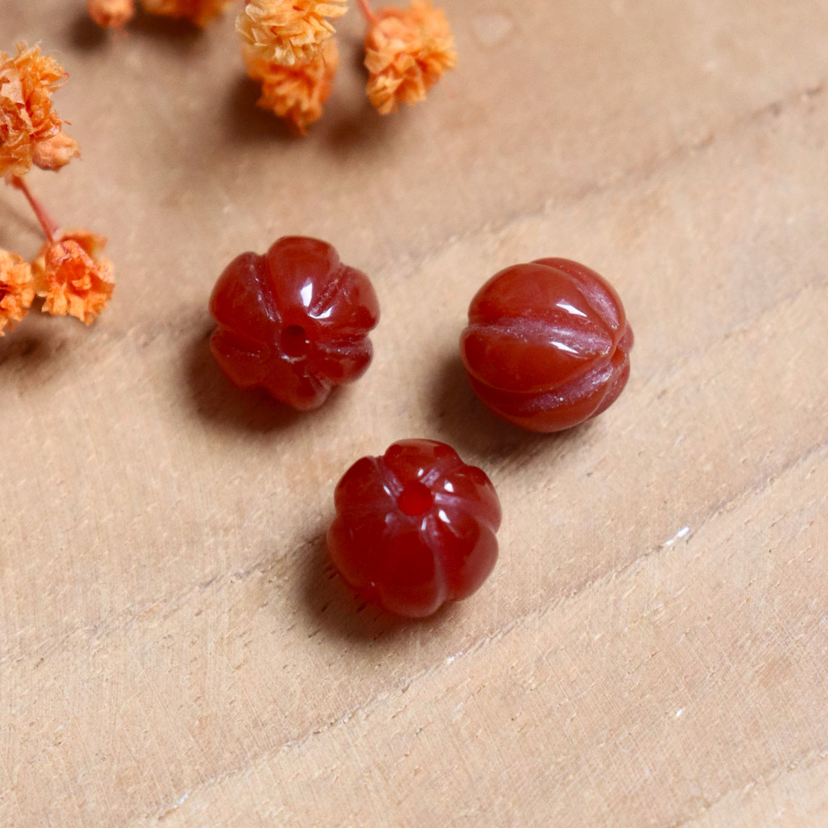 Carnelian pumpkin-shaped bead