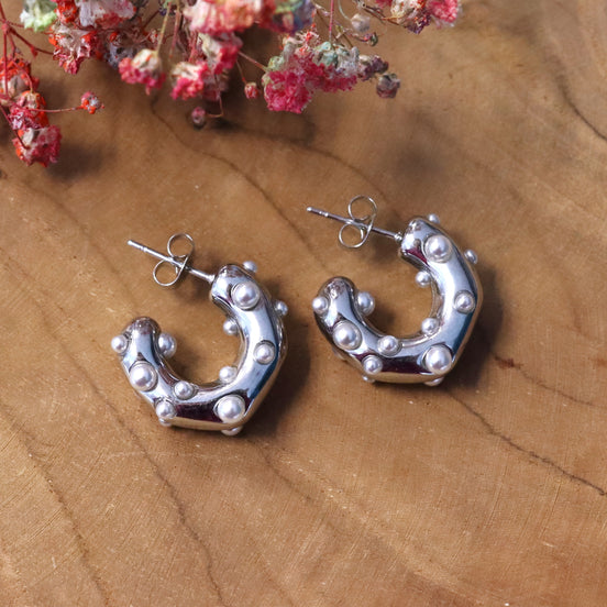 Stainless steel oorstekers met parels zilver