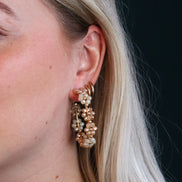 Statement earrings gold - earrings with facet flowers brown