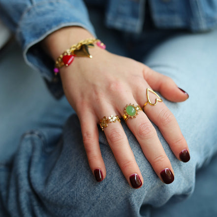 Stainless steel ring goud - open hart