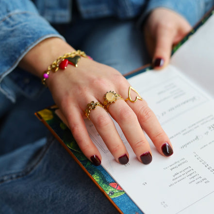 Stainless steel ring gold - flowers