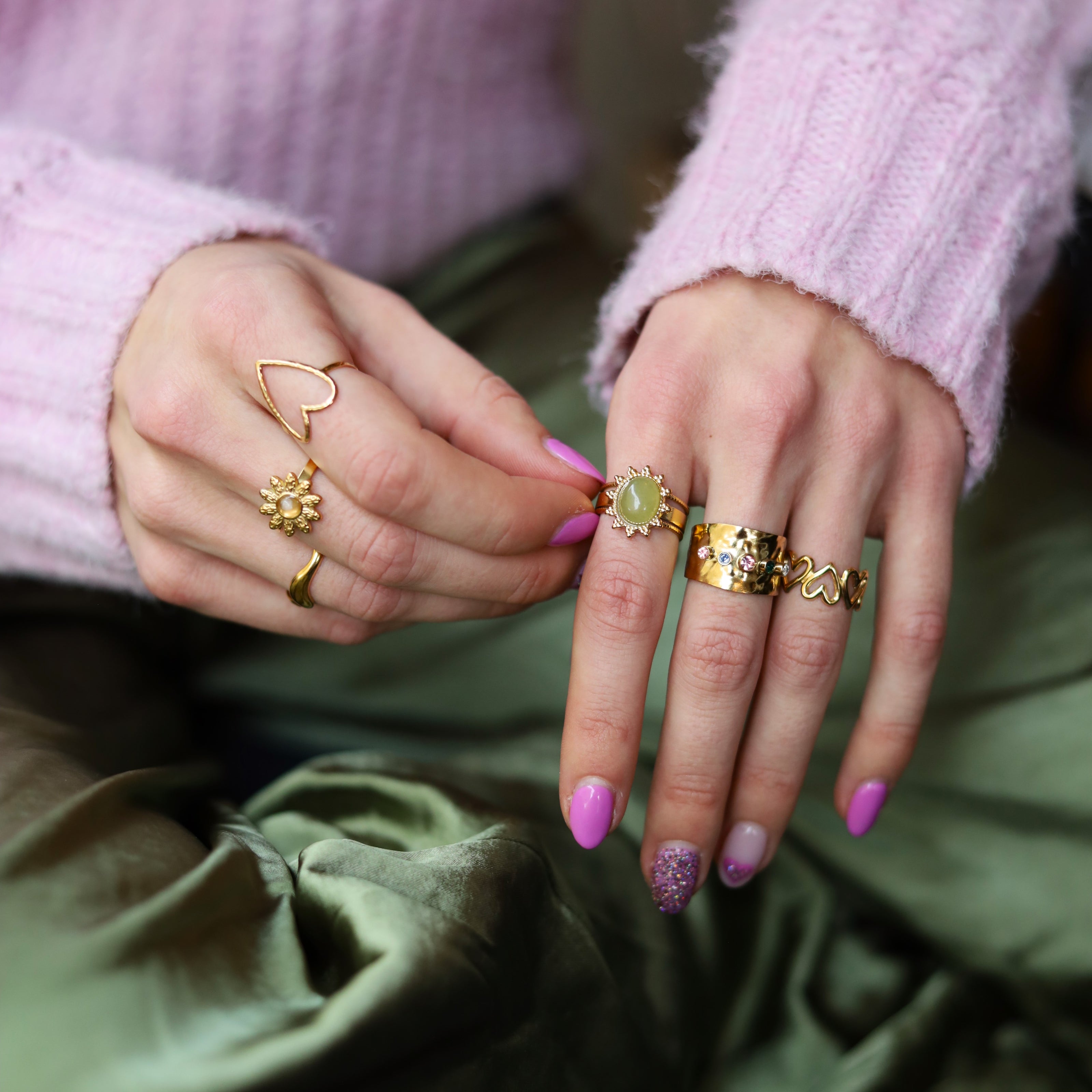 Stainless steel ring goud - open hart