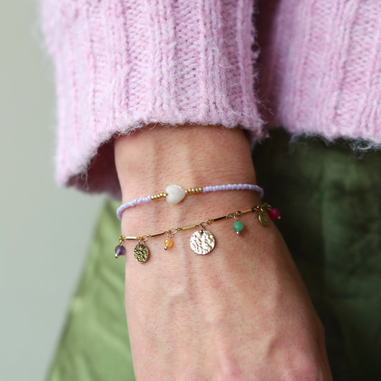 Armband lila met maansteen goud