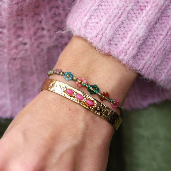 Stainless steel armband - bangle met cherry quartz