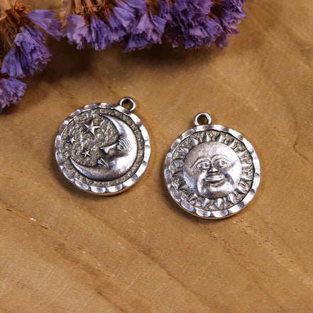 DQ silver pendant double-sided moon/sun